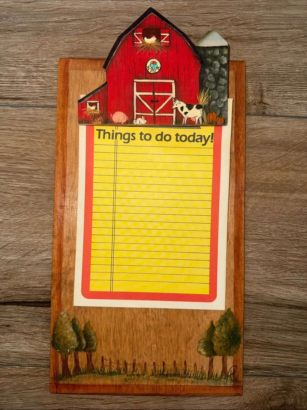Vintage Rustic Hand painted Red Barn Farmhouse Notepad Wall Organizer